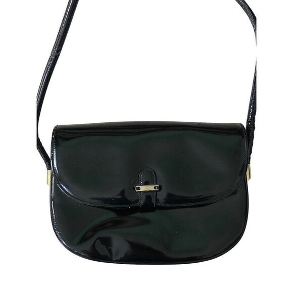 Vintage GUCCI Black Patent Leather Crossbody Shoulder Purse Handbag - Picture 3 of 8